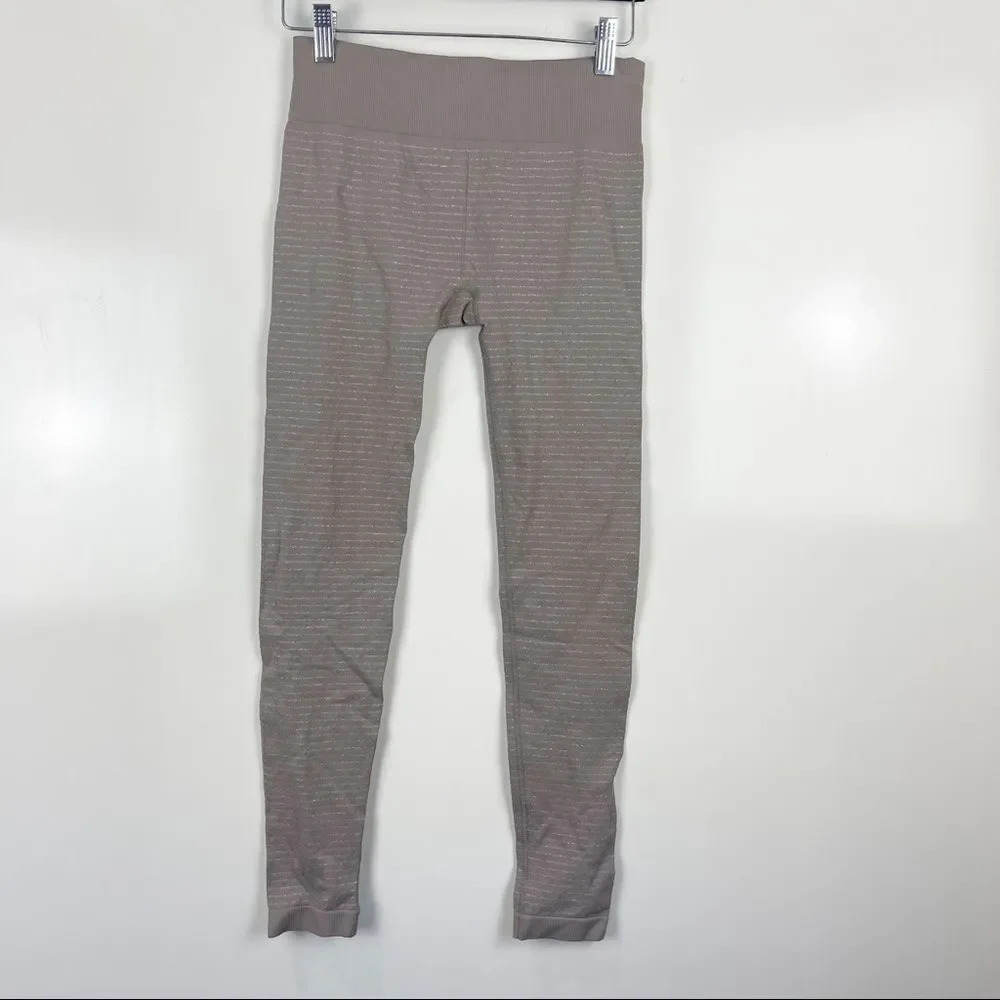 Athleta Shimmer Stripe Full Length Leggings Taupe Women's Medium Activewear